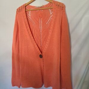 Soft Surroundings Crocheted Back Single Button Coral Cardigan‎ sz XL